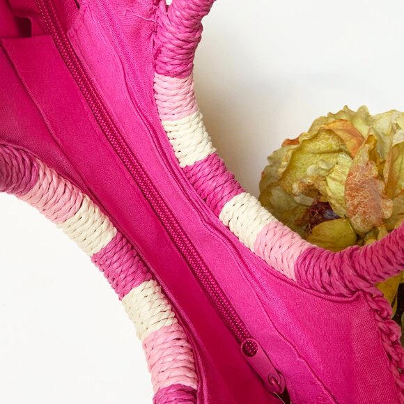 Kids Pink Striped Straw Bag, Little Girl Bag - Picture 4 of 5